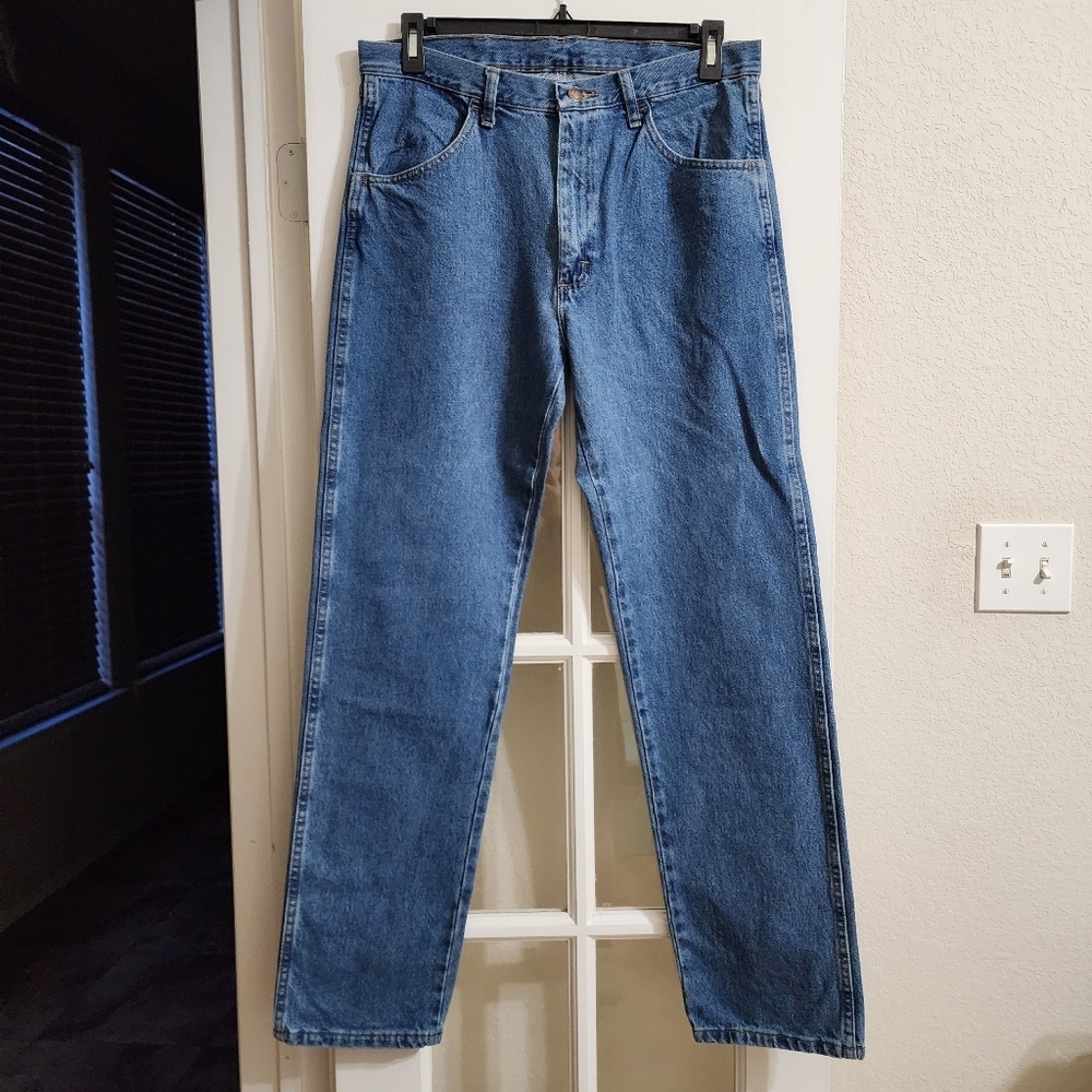Rustler Men's Straight Leg Denim Jeans 34x34 Medium Blue Wash Workwear